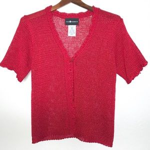 Sag Harbor Red Open Knit Cardigan